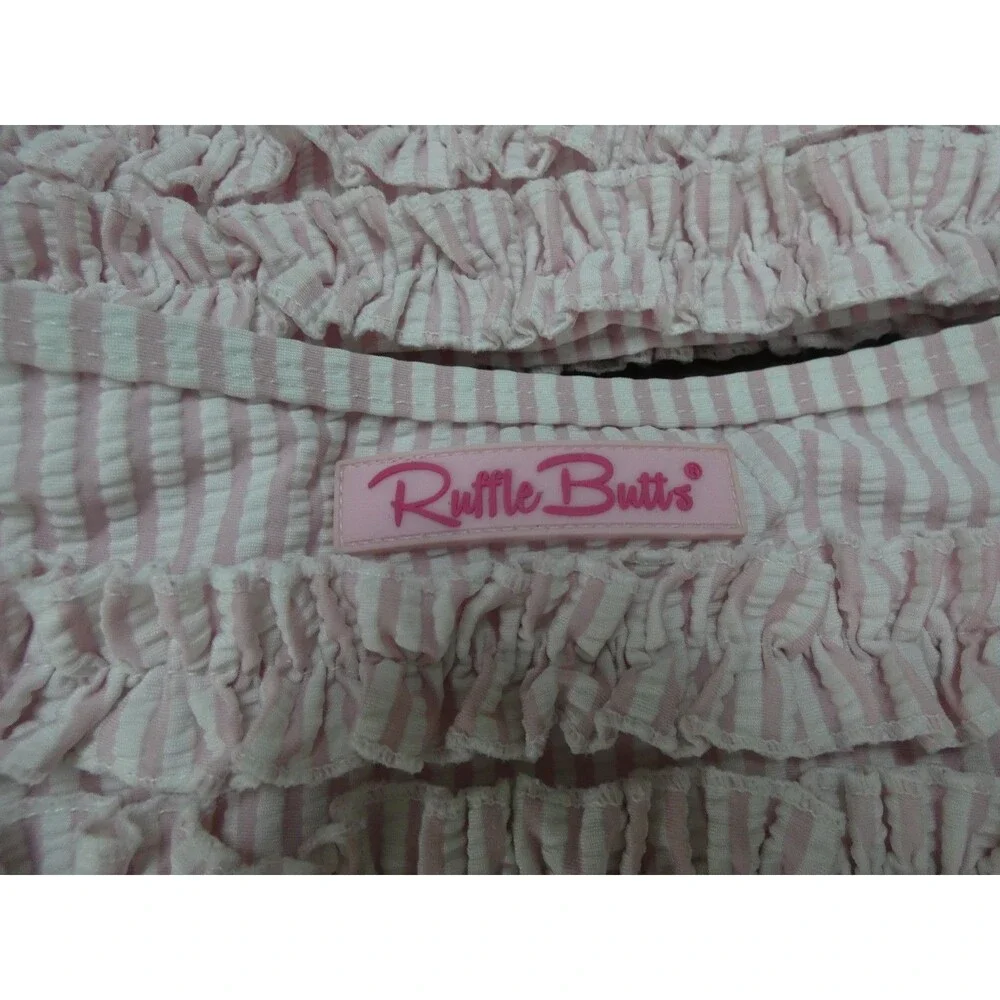 Ruffle Butts Girls 3T Swim Suit Set Pink White Striped Long Sleeve Top & Bottom